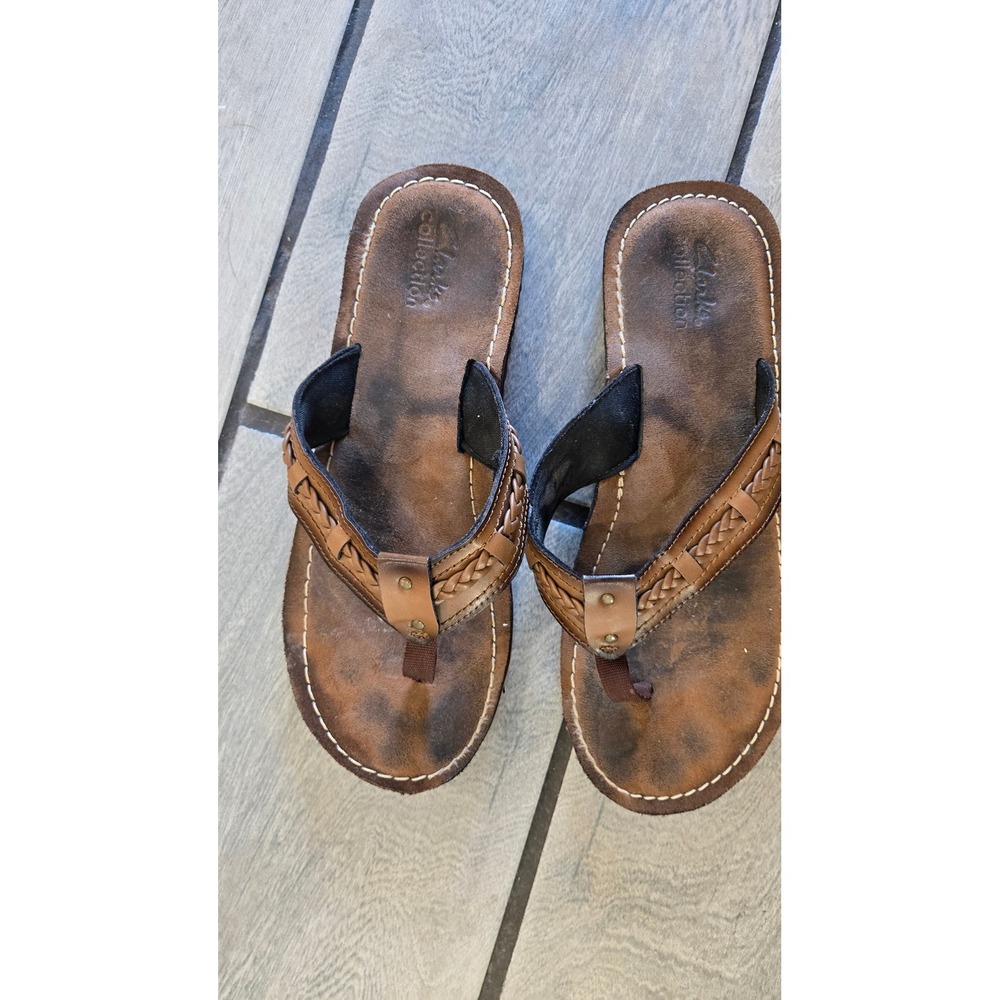 Clarks Collection Womens Brown Braided Leather Flip Flop Sandals Size 8 M